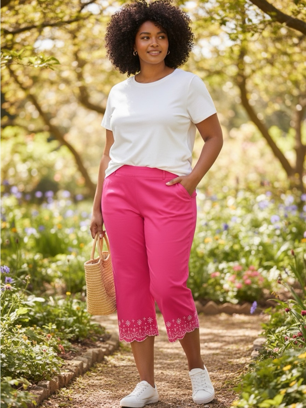 Avenue Hot Pink Scallop-Hem Capri Pants